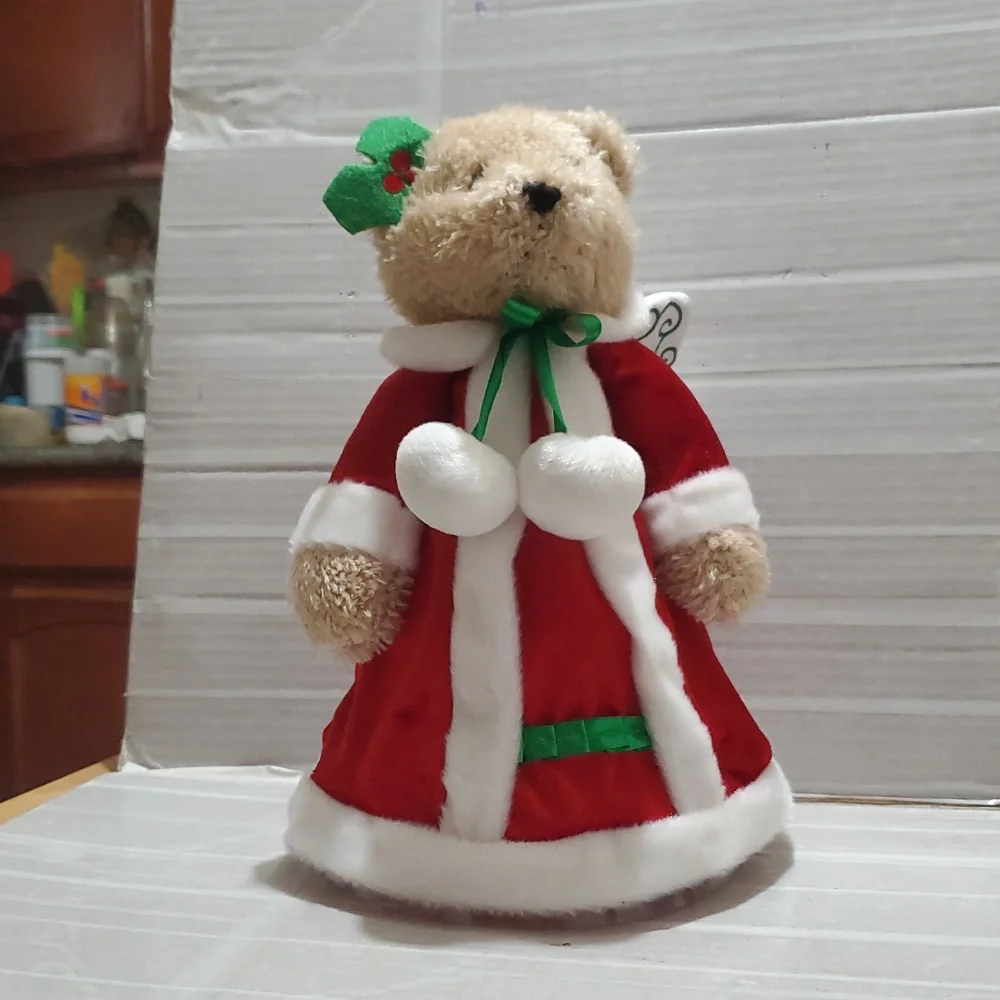 ANGEL Teddy Bear tree Topper  in Red Santa Outfit